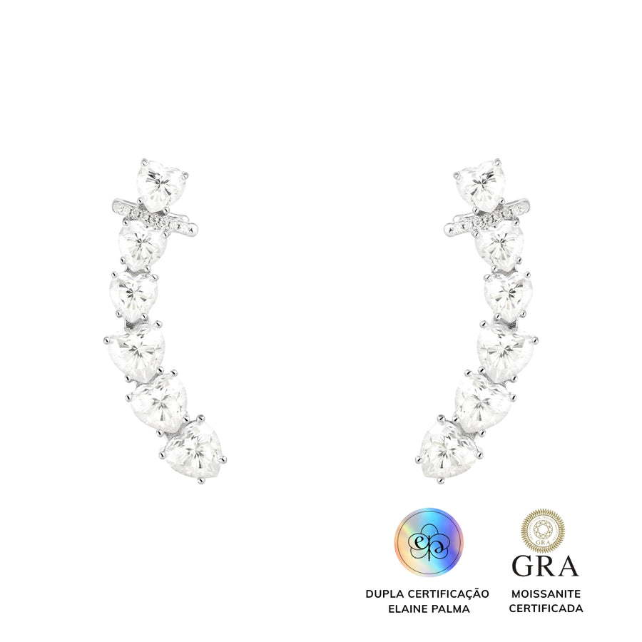 Brinco Earcuff Coração Glam Moissanite