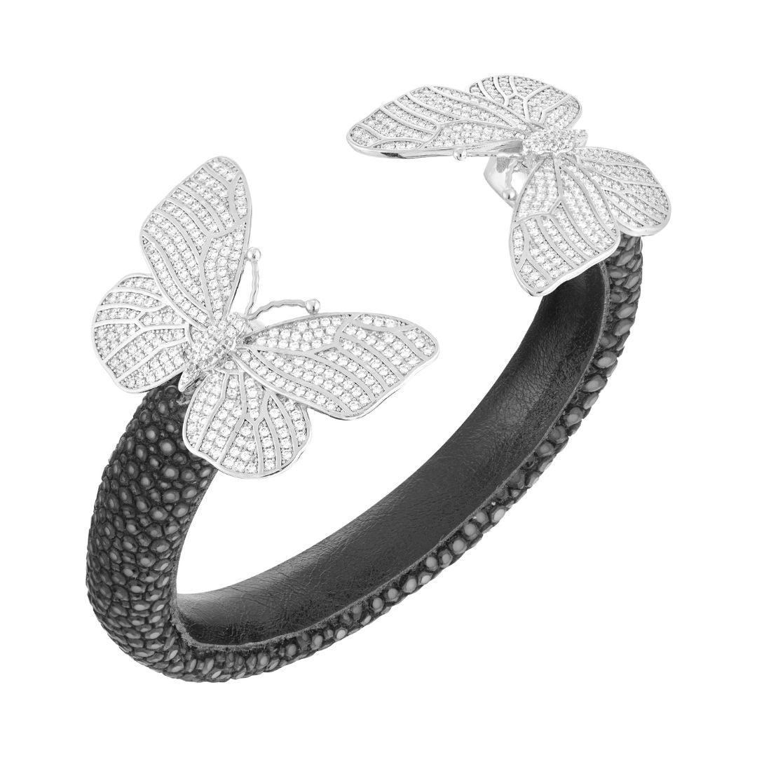 Bracelete Galuchat Borboleta Vivaz Noir & Silver