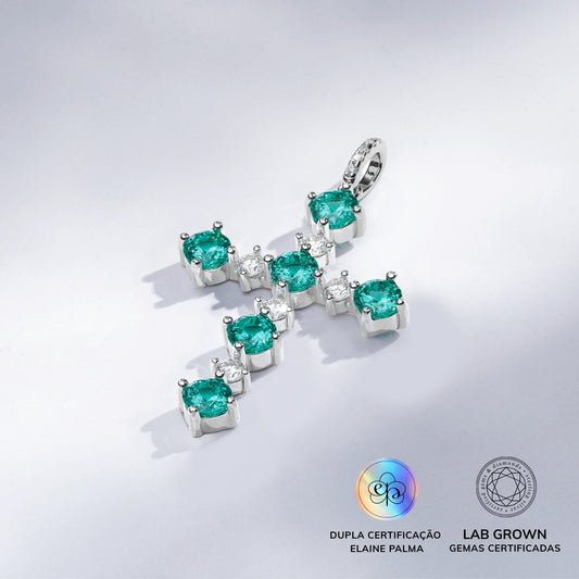 Pingente Cruz Turmalina Paraíba Lab Grown