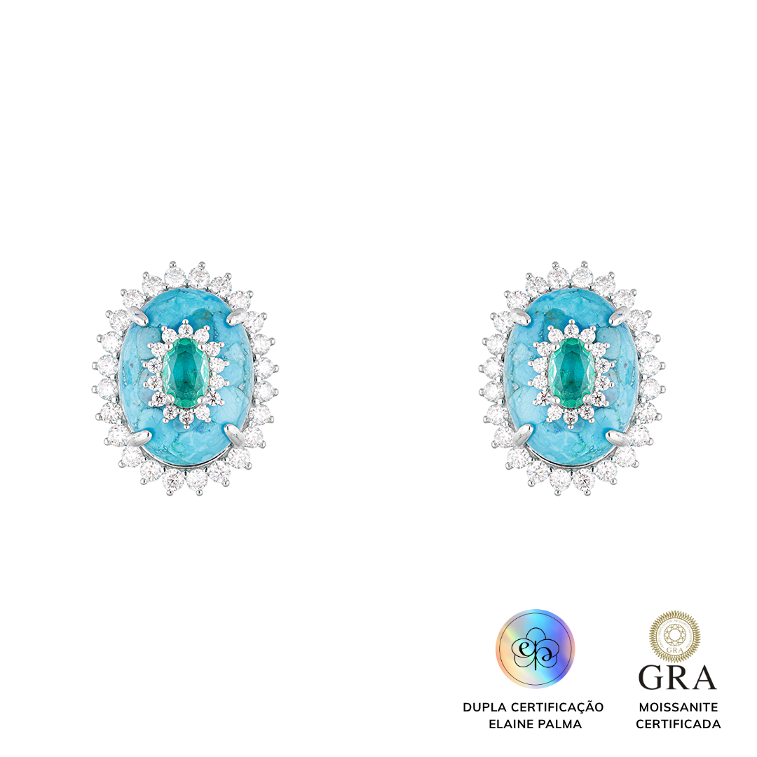 Brinco Oval Turquesa Fusion Glam