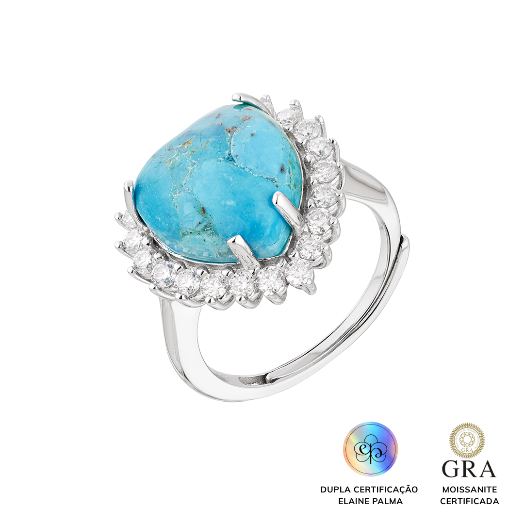 Anel Coração Turquesa Glam