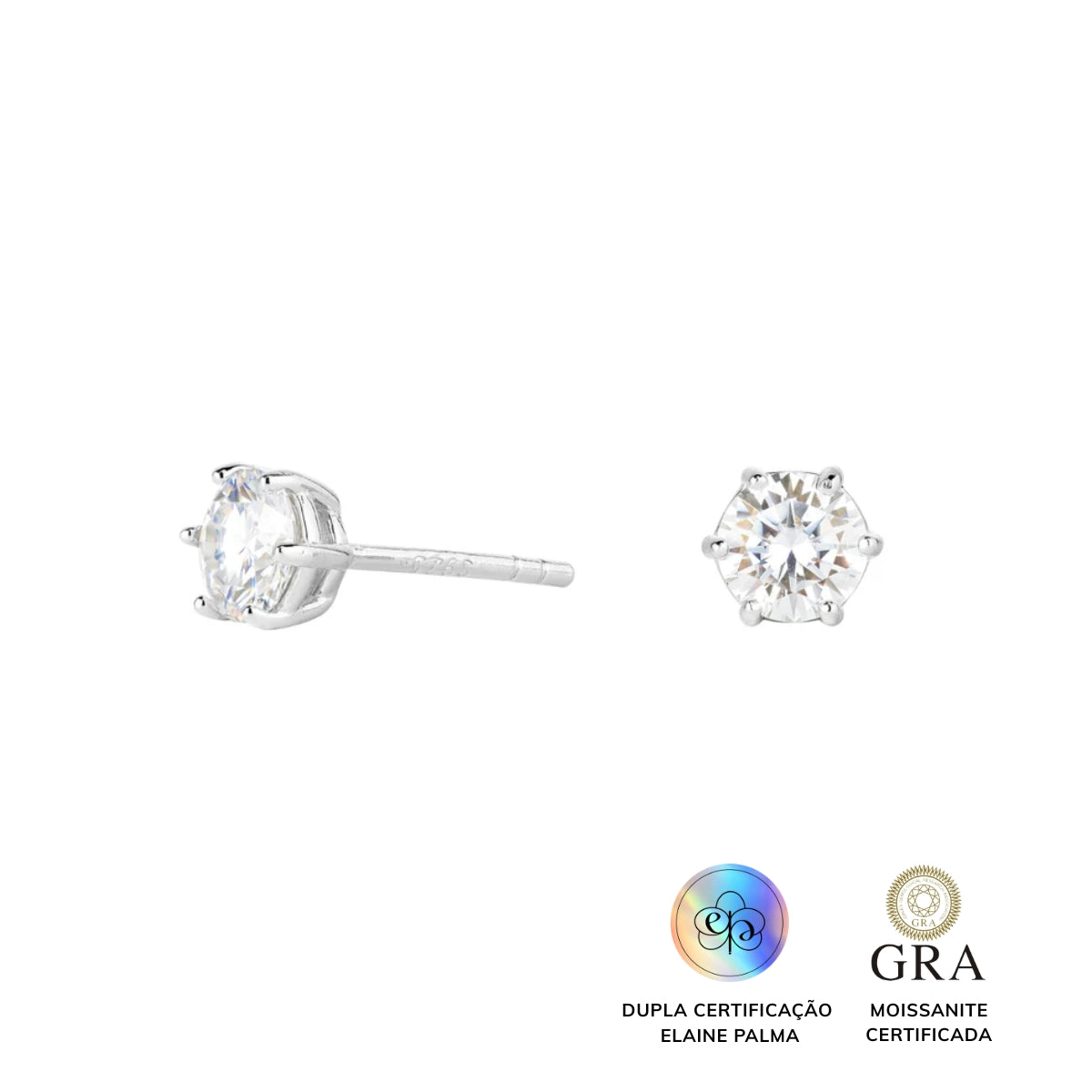 Brinco Solitário Glam Moissanite 6 garras 0,5ct