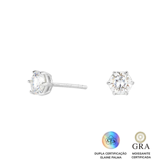 Brinco Solitário Glam Moissanite 6 garras 0,5ct