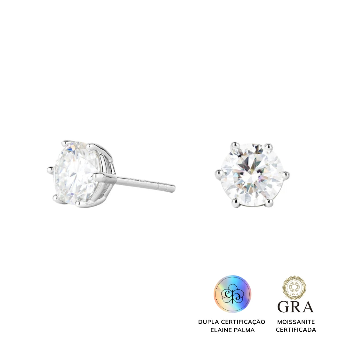 Brinco Solitário Glam Moissanite 6 garras 1.0 ct