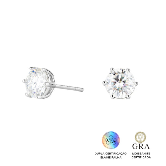 Brinco Solitário Glam Moissanite 6 garras 1.0 ct