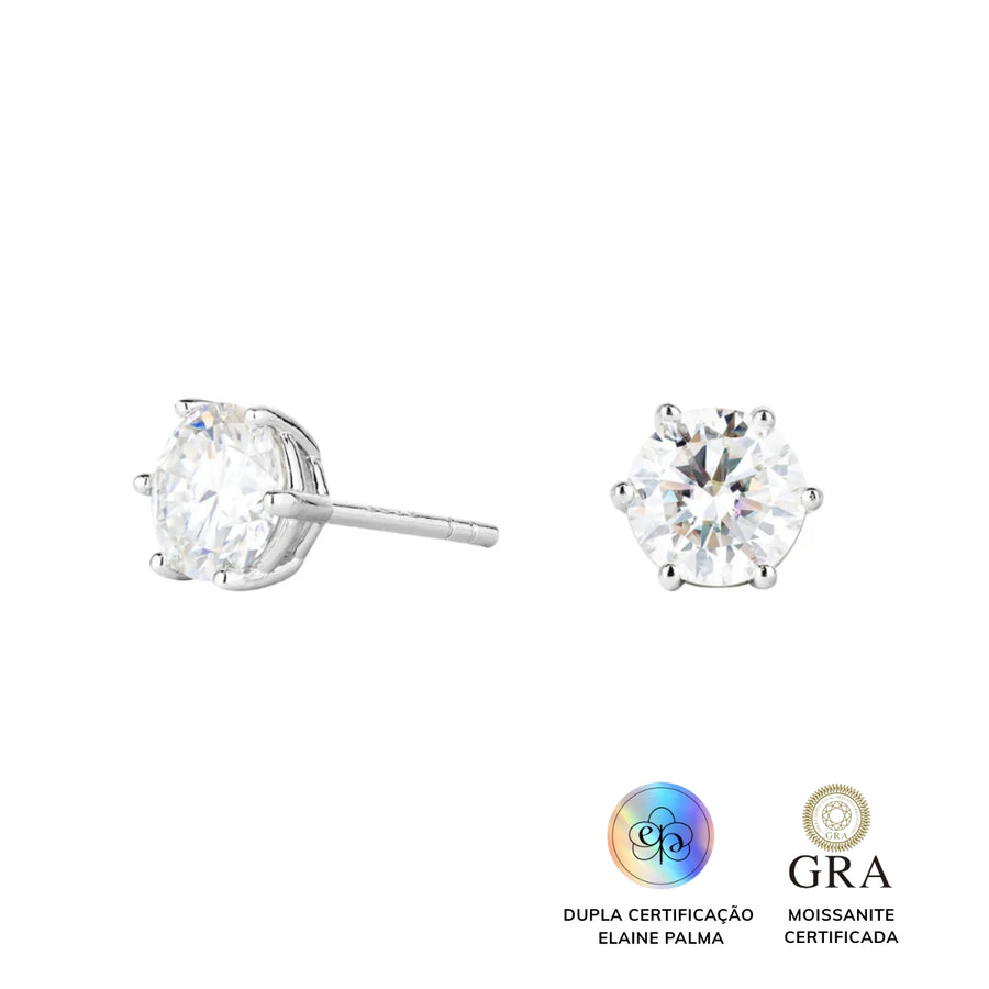 Brinco Solitário Glam Moissanite 6 garras 1.0 ct