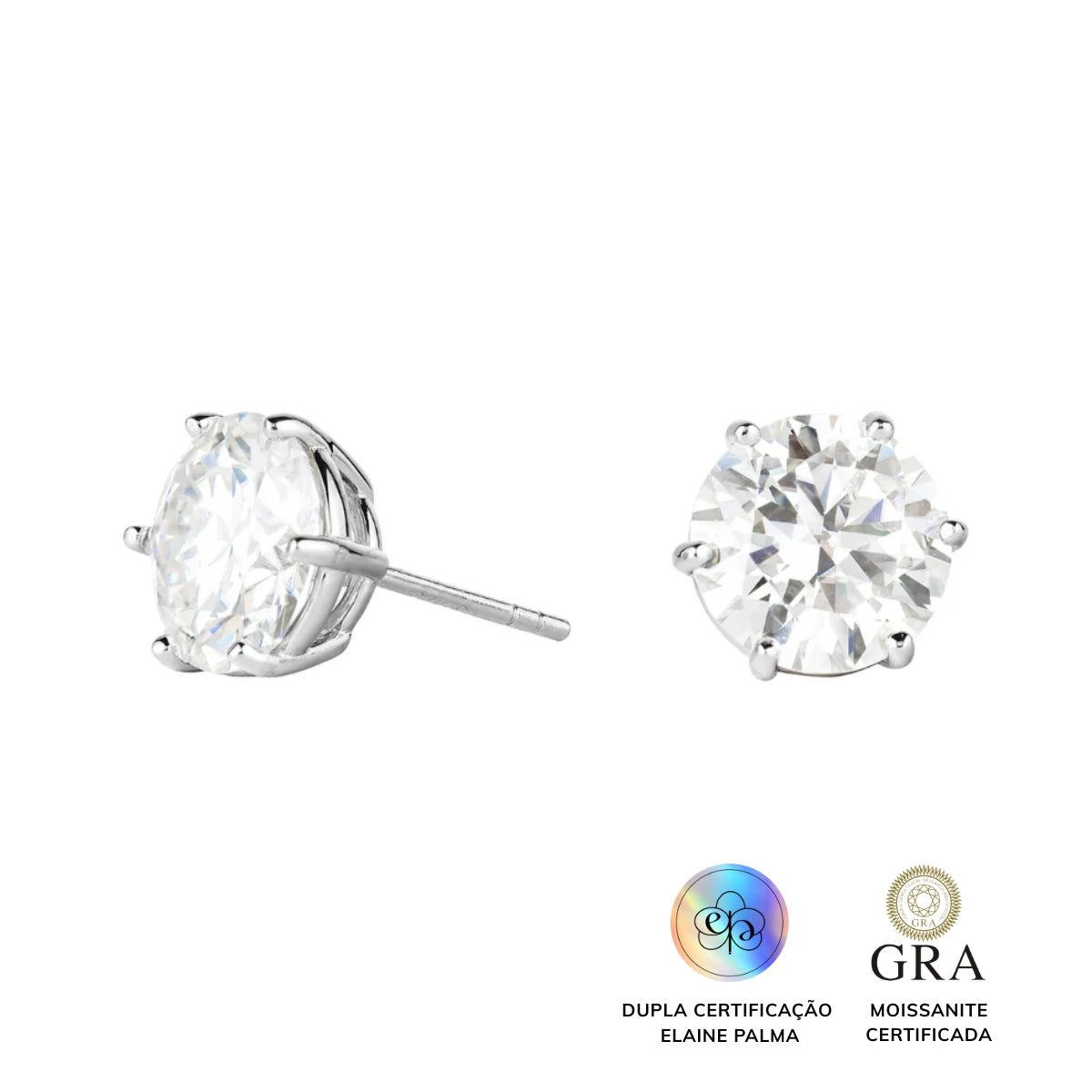 Brinco Solitário Glam Moissanite 6 garras 2ct