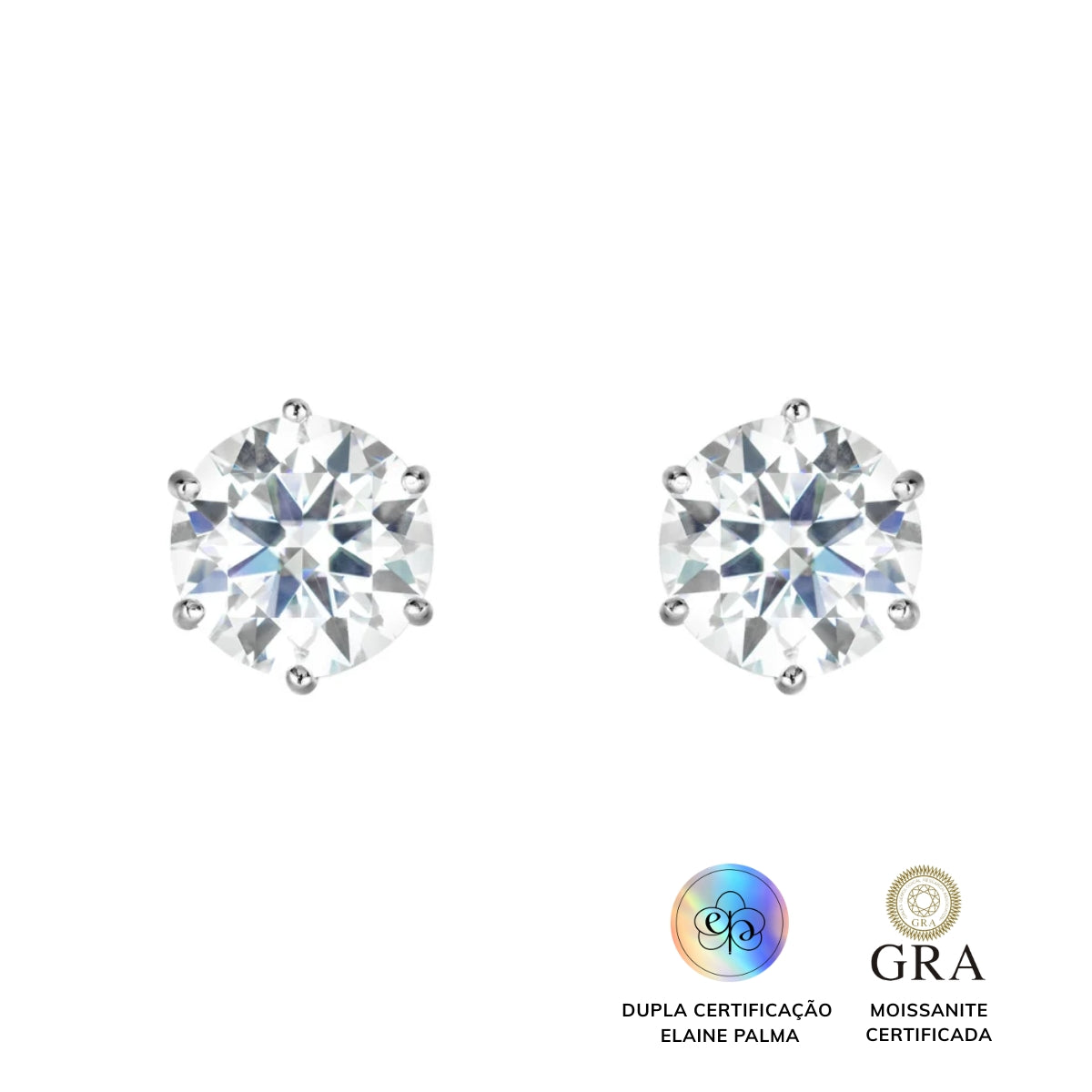 Brinco Solitário Glam Moissanite 6 garras 3.5ct