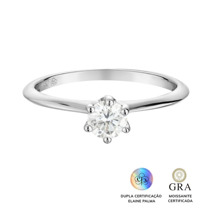 Anel Solitário Glam Moissanite 6 garras 0.5 ct