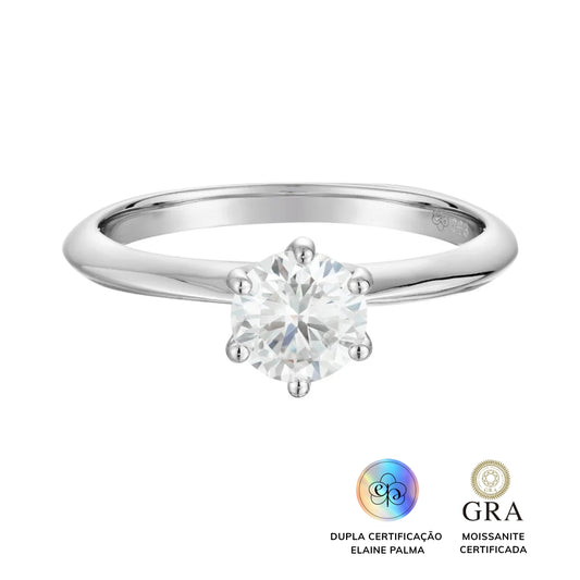 Anel Solitário Glam Moissanite 6 garras 1.0 ct
