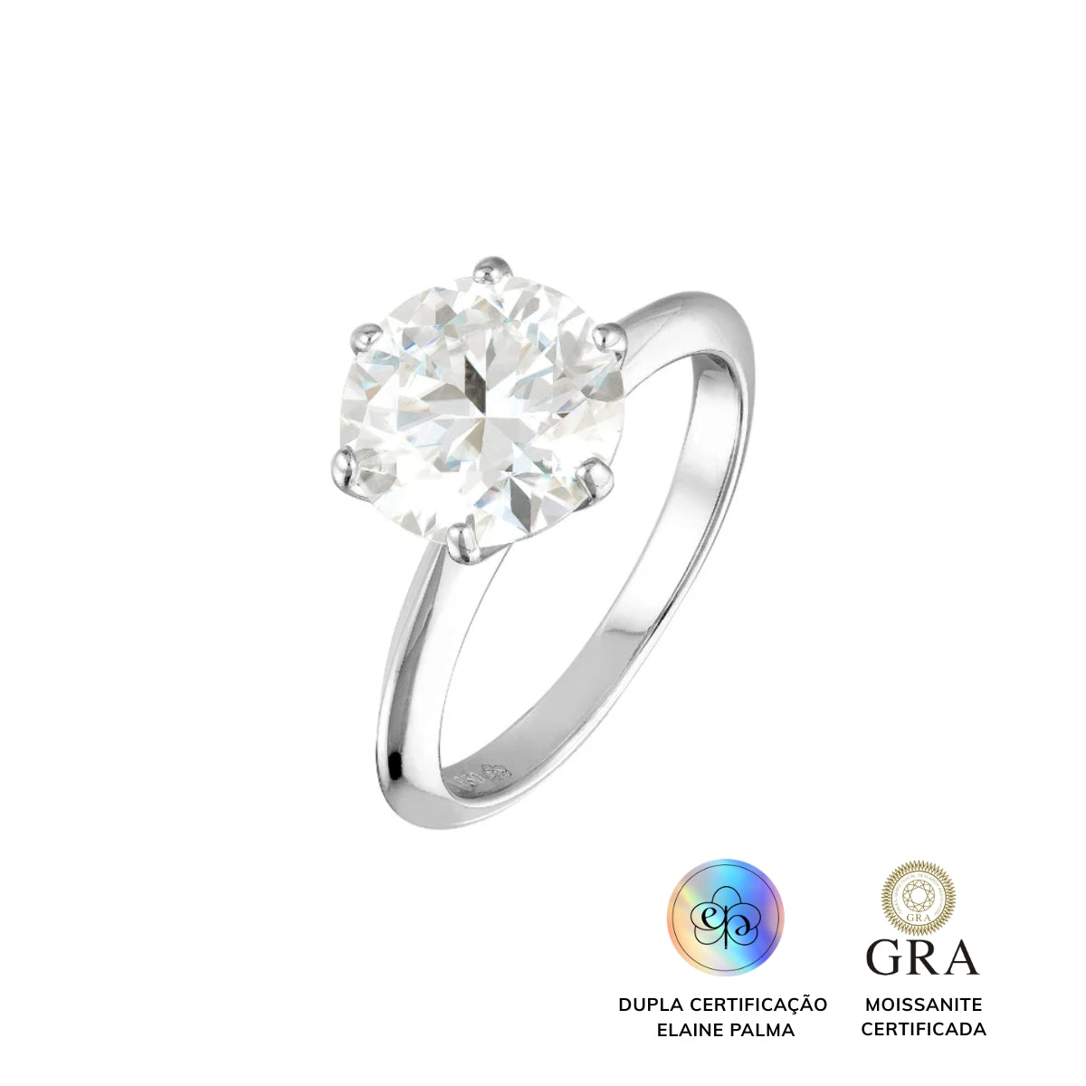Anel Solitário Glam Moissanite 6 garras 2 ct