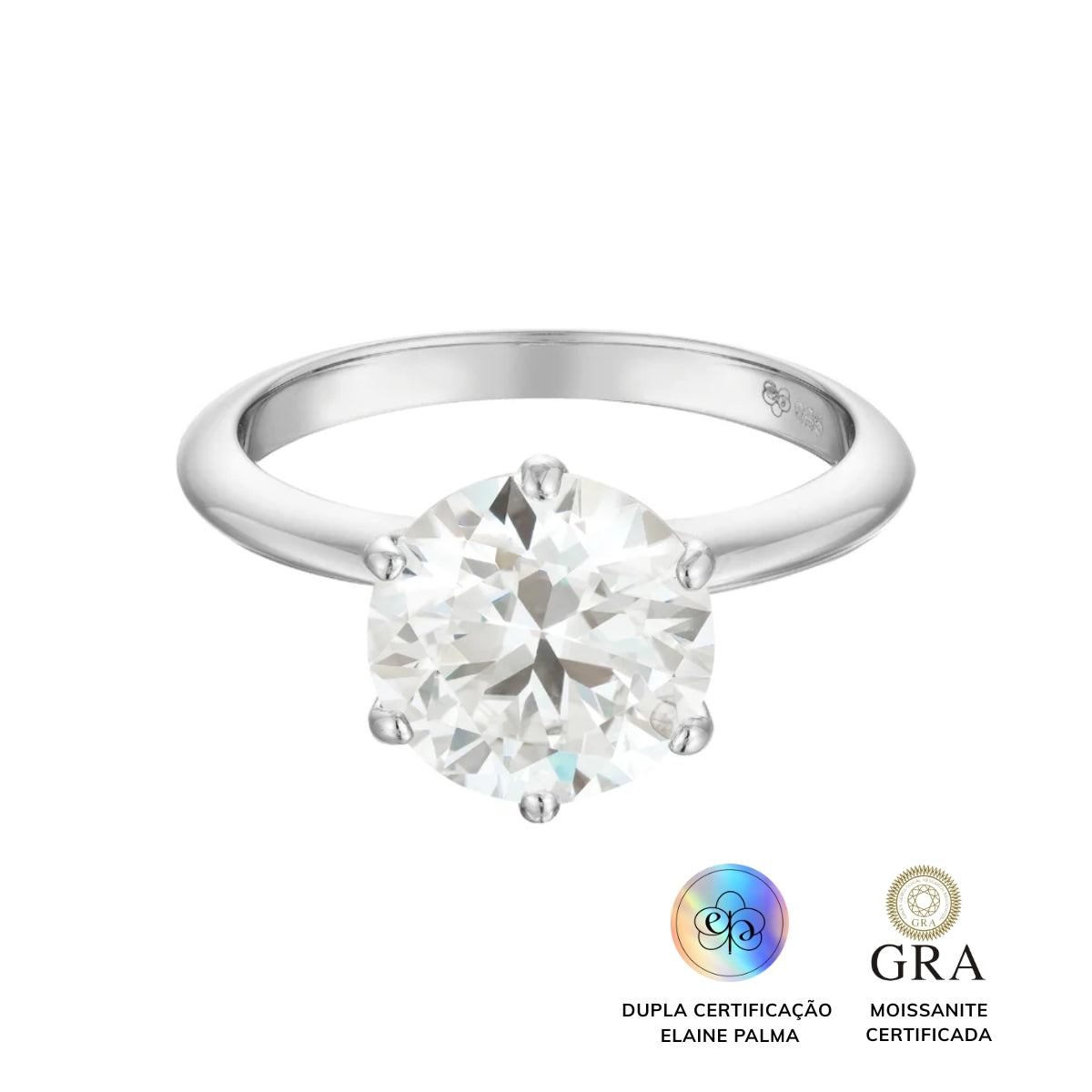 Anel Solitário Glam Moissanite 6 garras 3.5 ct