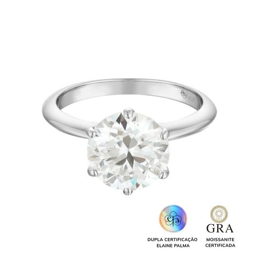 Anel Solitário Glam Moissanite 6 garras 3.5 ct