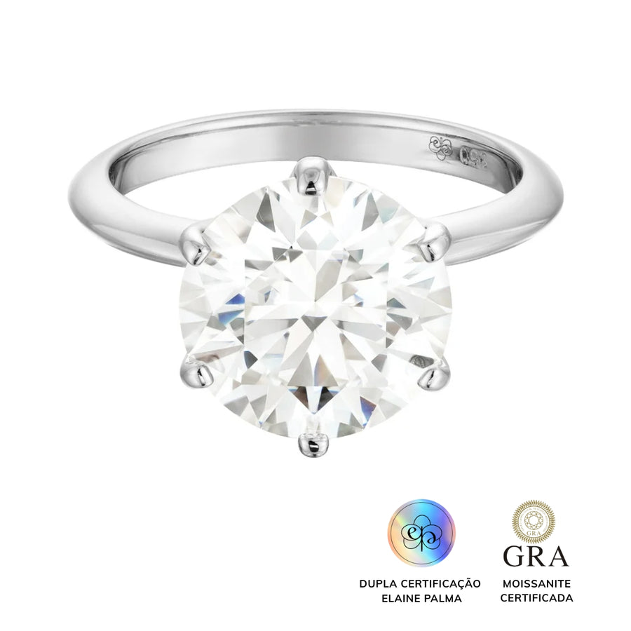 Anel Solitário Glam Moissanite 6 garras 7.0 ct