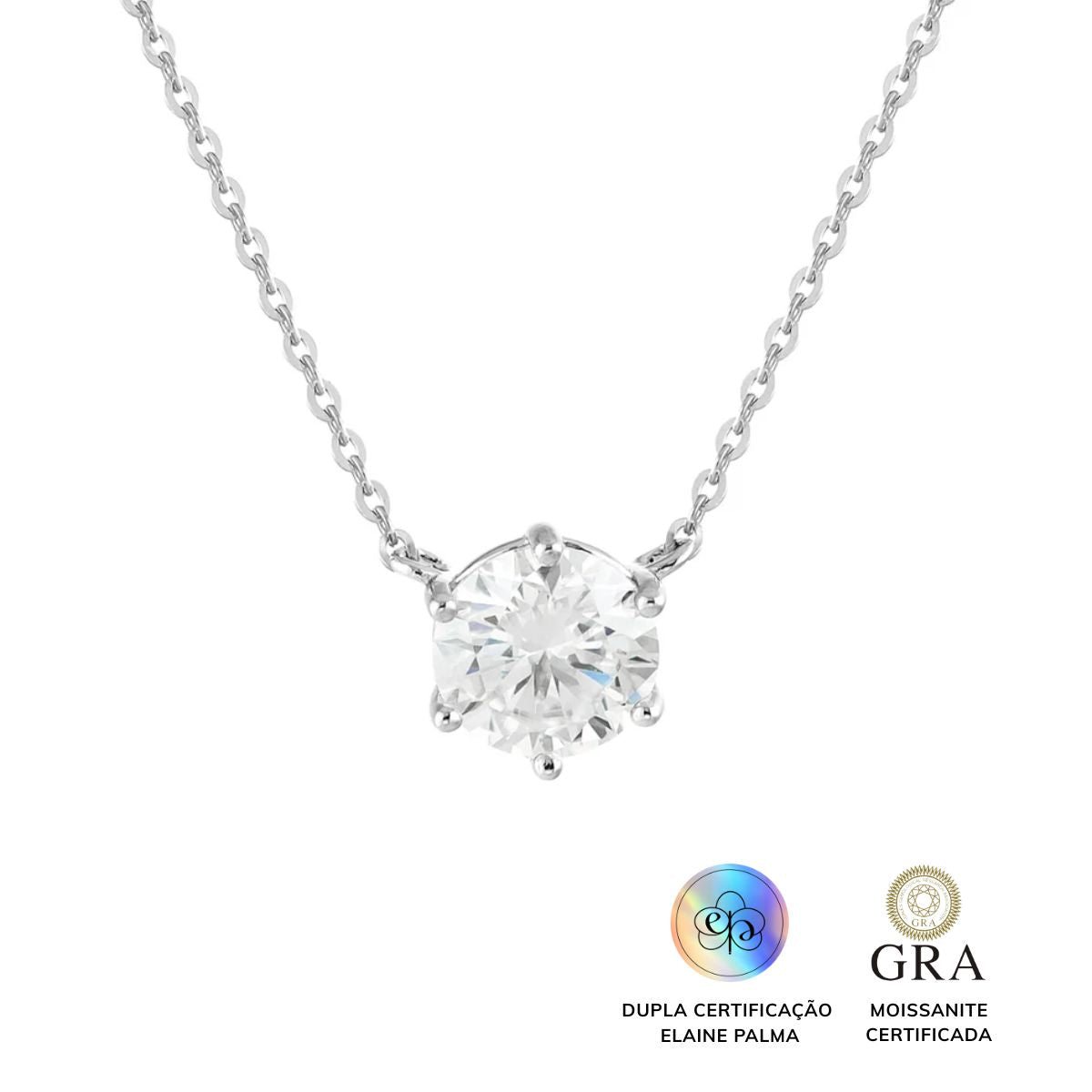 Colar ponto de Luz Glam Moissanite 6 garras 1.0 ct