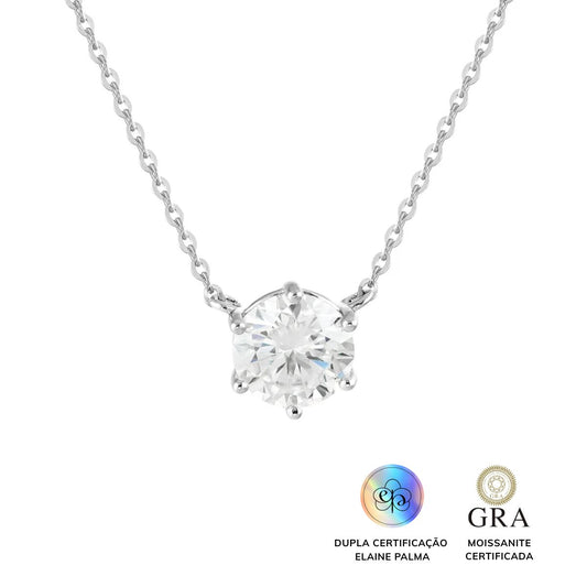 Colar ponto de Luz Glam Moissanite 6 garras 1.0 ct