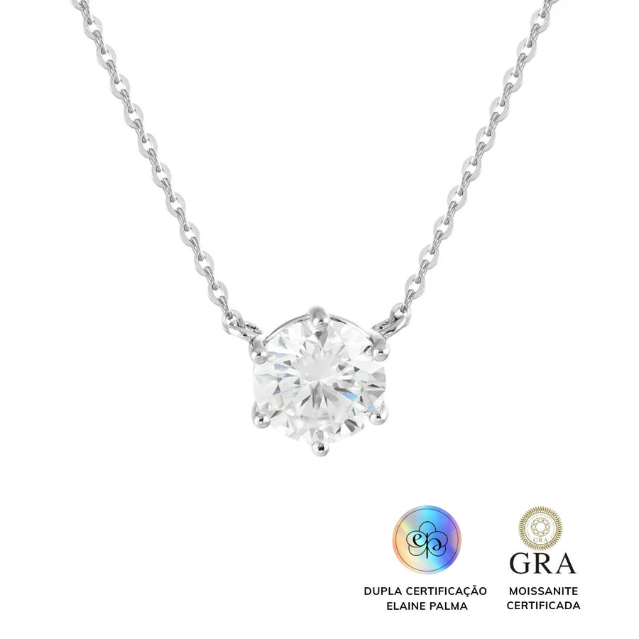Colar ponto de Luz Glam Moissanite 6 garras 1.0 ct