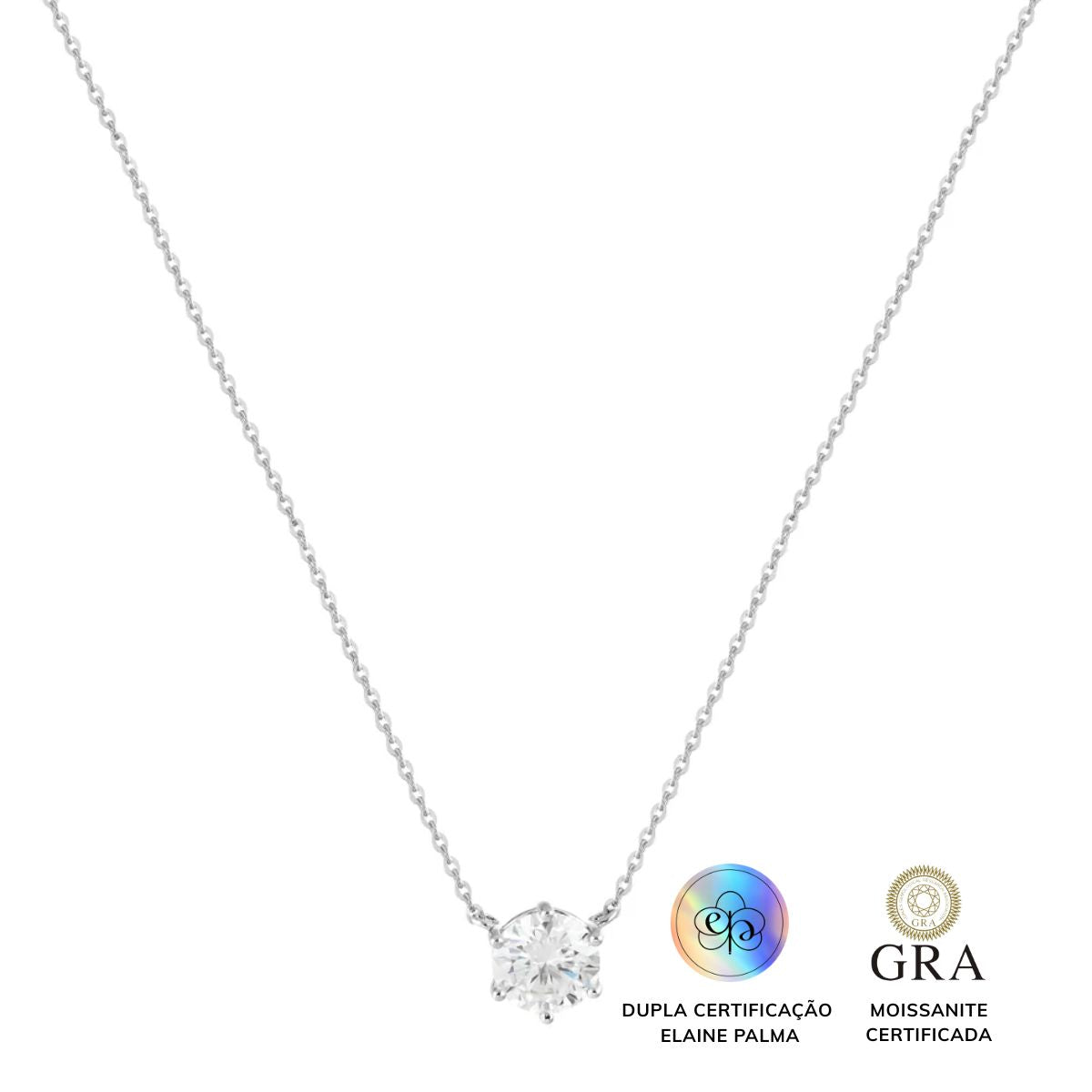 Colar ponto de Luz Glam Moissanite 6 garras 1.0 ct