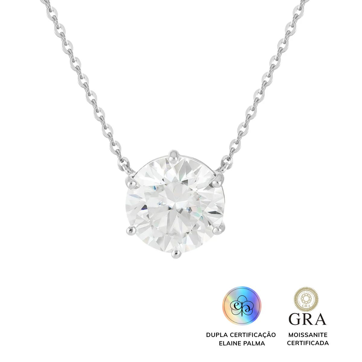 Colar Ponto de Luz Glam Moissanite 6 garras 5.0 ct
