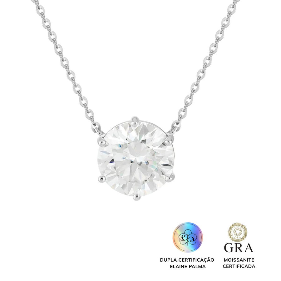 Colar Ponto de Luz Glam Moissanite 6 garras 5.0 ct