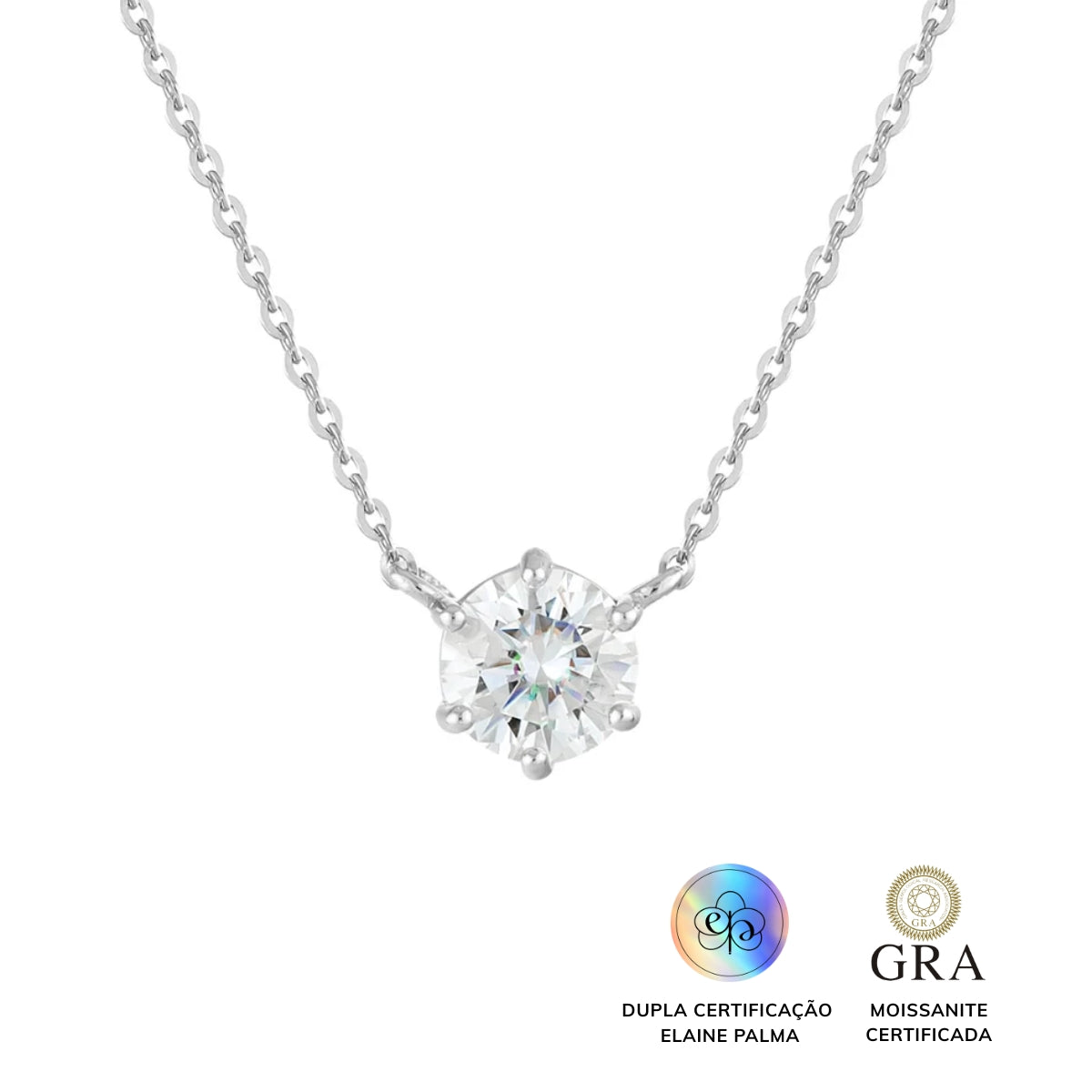 Colar Ponto Luz Glam Moissanite 6 garras 0.5 ct