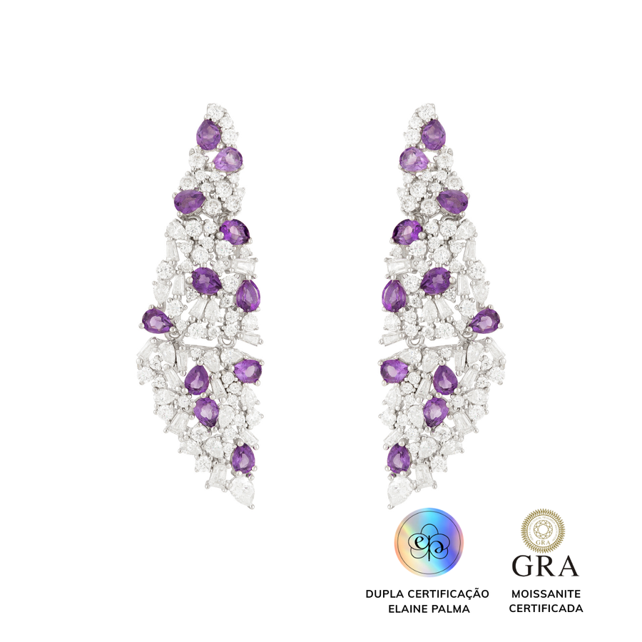 Brinco Véu Ametista Glam Moissanite 13.3 ct