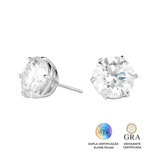 Brinco Solitário Glam Moissanite 6 garras 5.0 ct