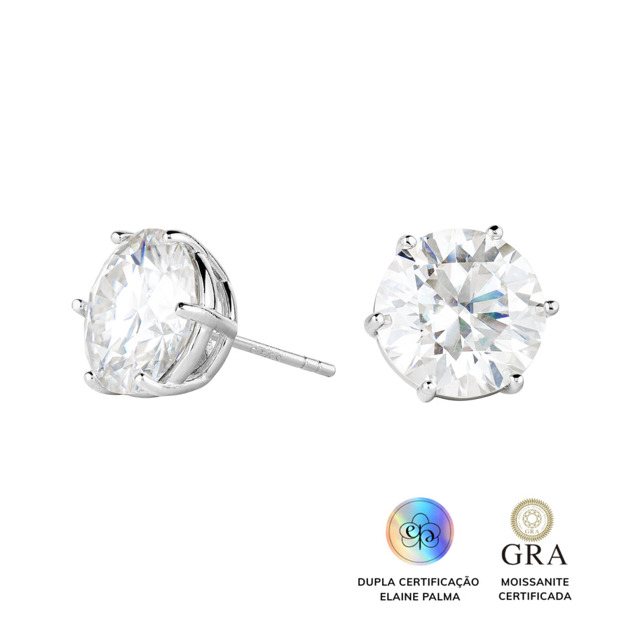 Brinco Solitário Glam Moissanite 6 garras 5.0 ct