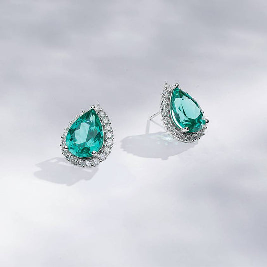 Brinco Gota Cravejado Turmalina Paraíba Lab Grown