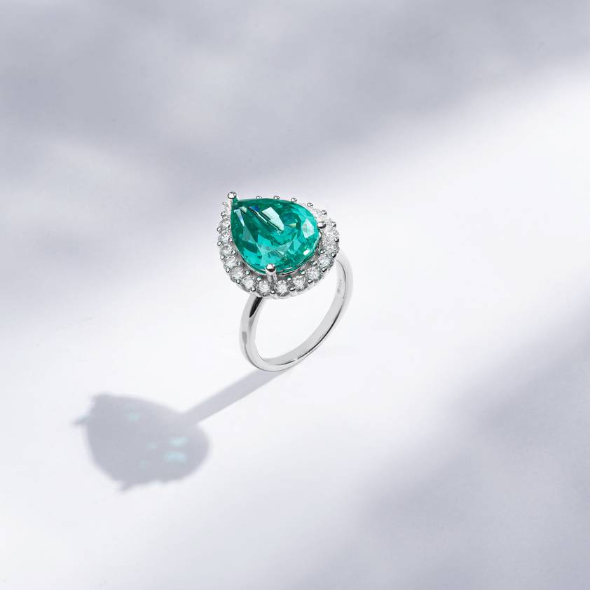 Anel Gota Cravejado Turmalina Paraíba Lab Grown