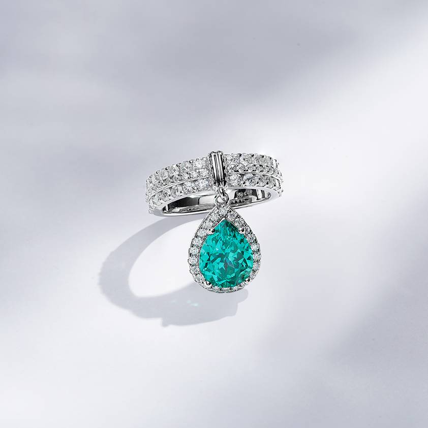 Anel Gota Suspensa Turmalina Paraíba Lab Grown