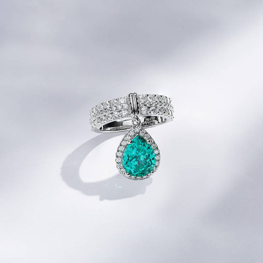 Anel Gota Suspensa Turmalina Paraíba Lab Grown