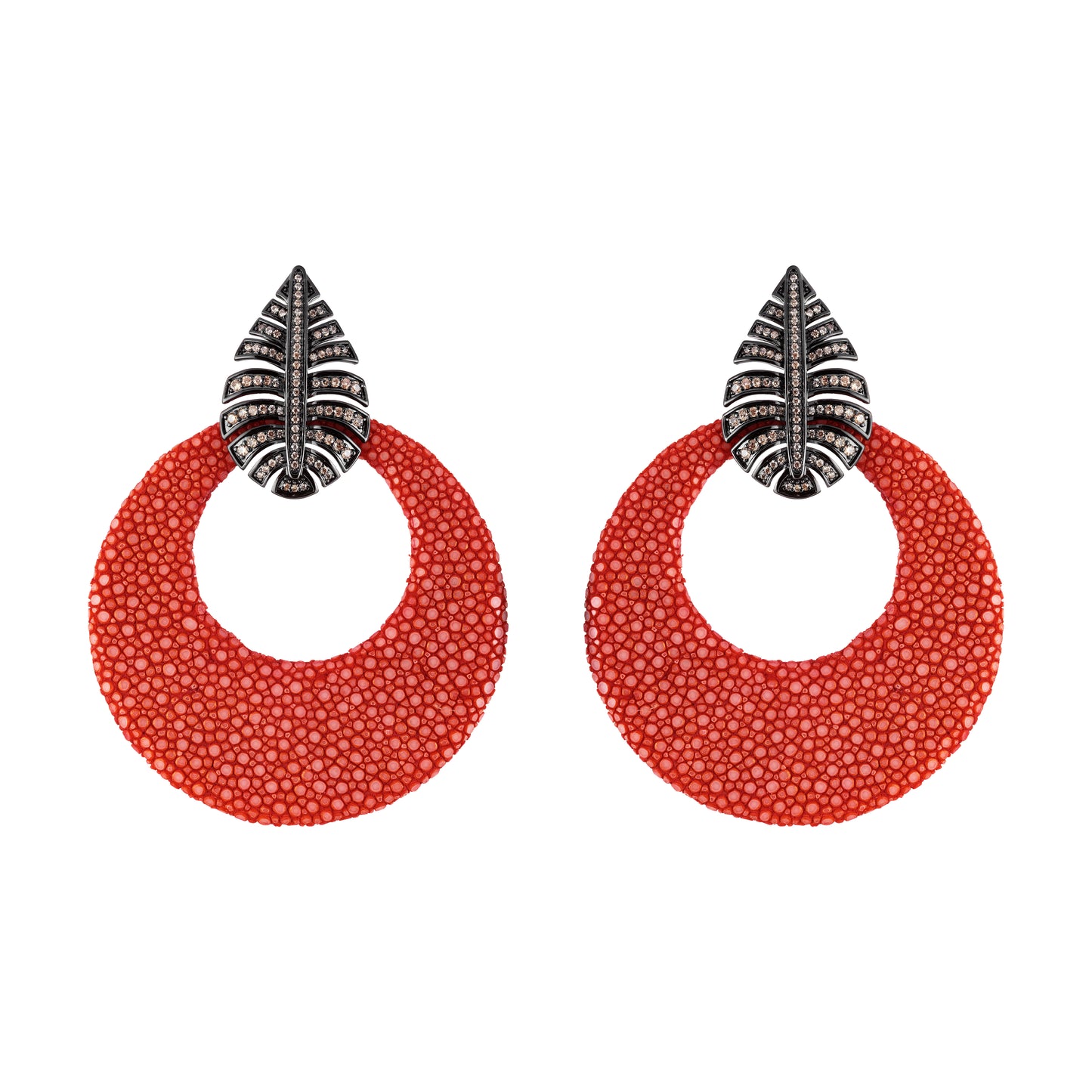 Brinco Galuchat Folha Coral