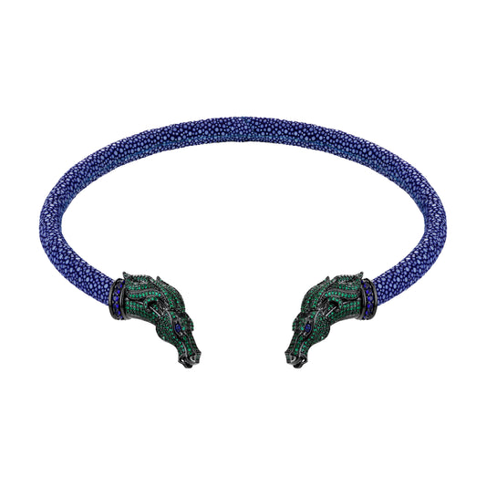 Colar Choker Galuchat Cheval Anil