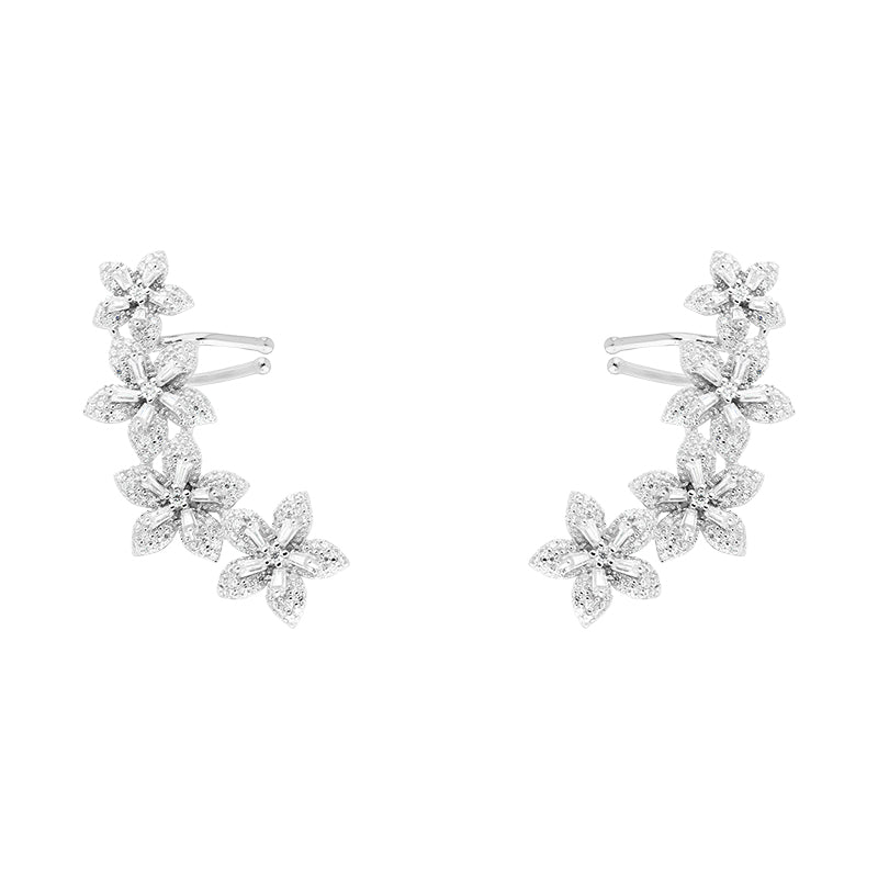 Brinco Earcuff Flowers Glam Moissanite