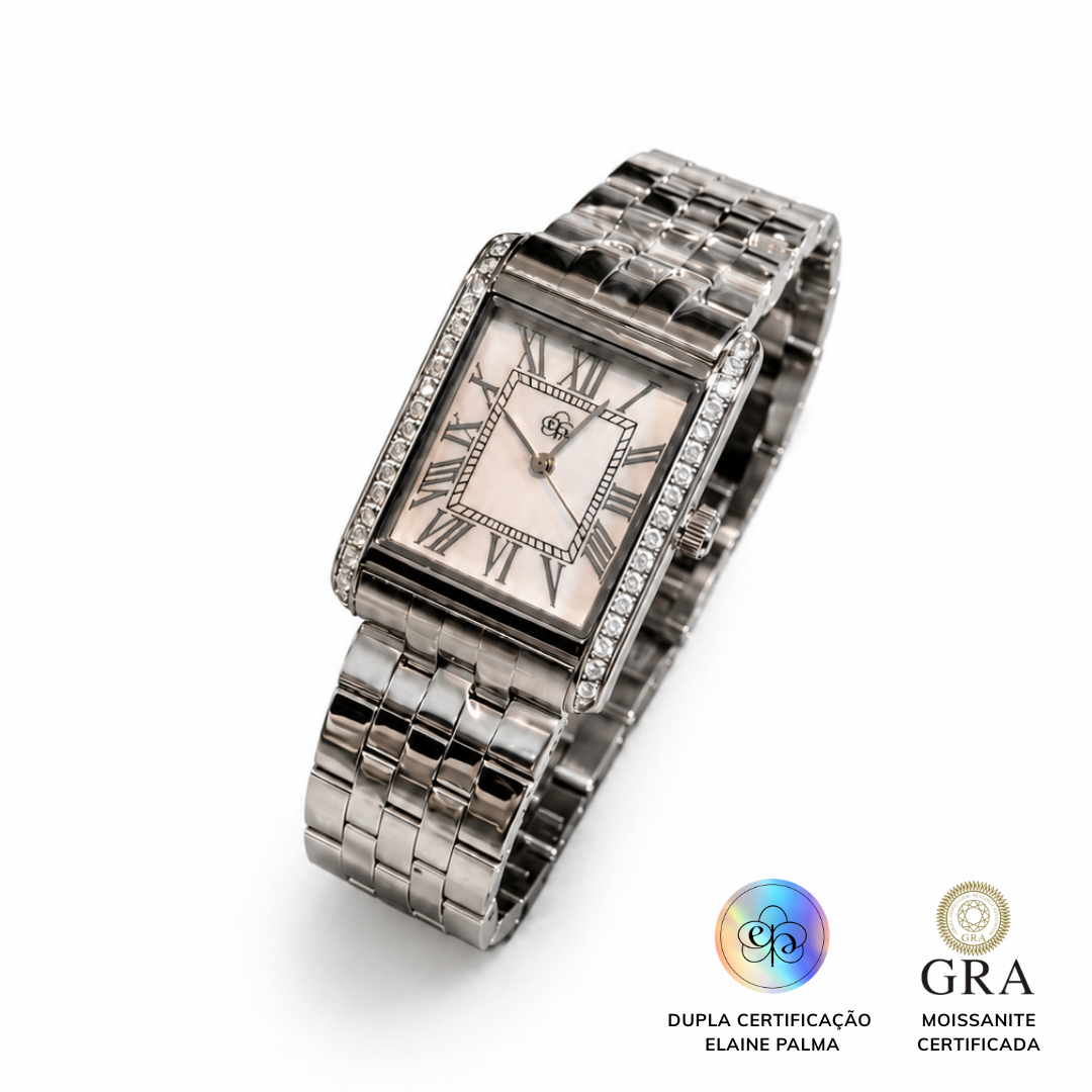 Relógio Analógico Glam Moissanite Retangular