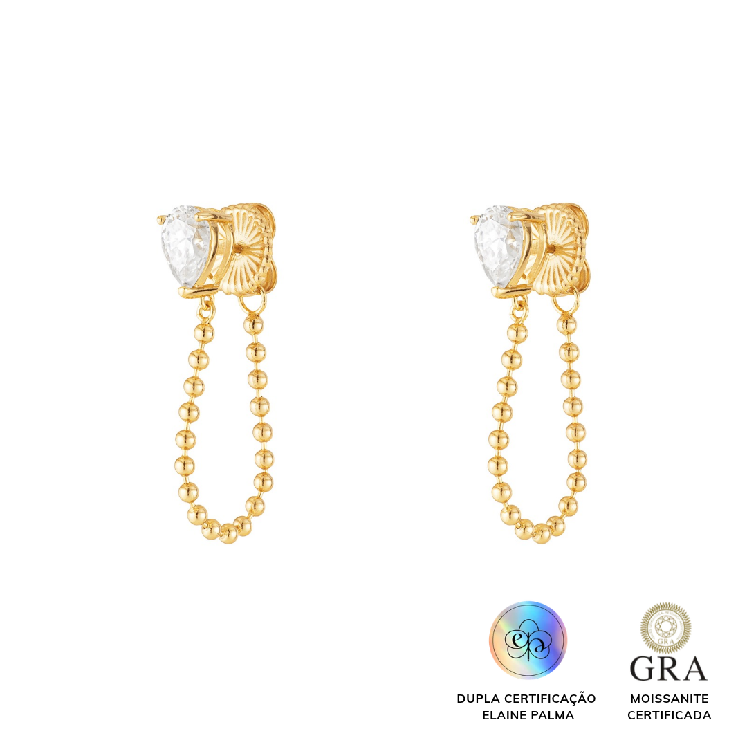 Brinco Gota Duo Glam Moissanite Dourado