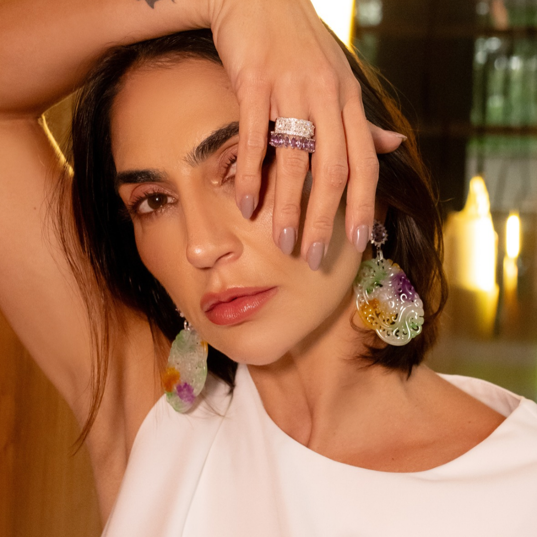 Anel Glam Cravejado Oval Moissanite
