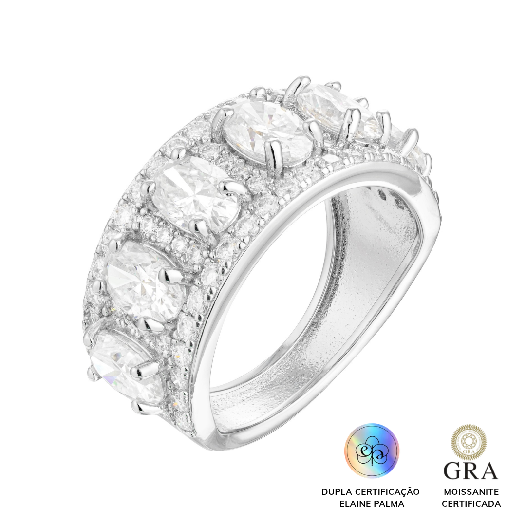 Anel Glam Cravejado Oval Moissanite