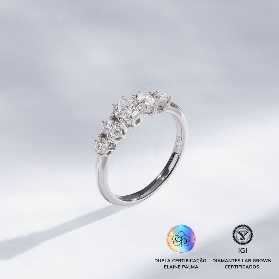 Anel Aparador 5 gemas com Diamante de Laboratório 0,94 ct