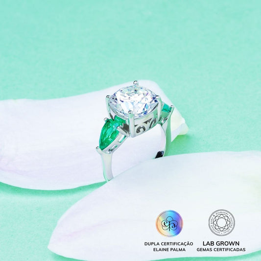Anel Emerald com Esmeralda de Laboratório