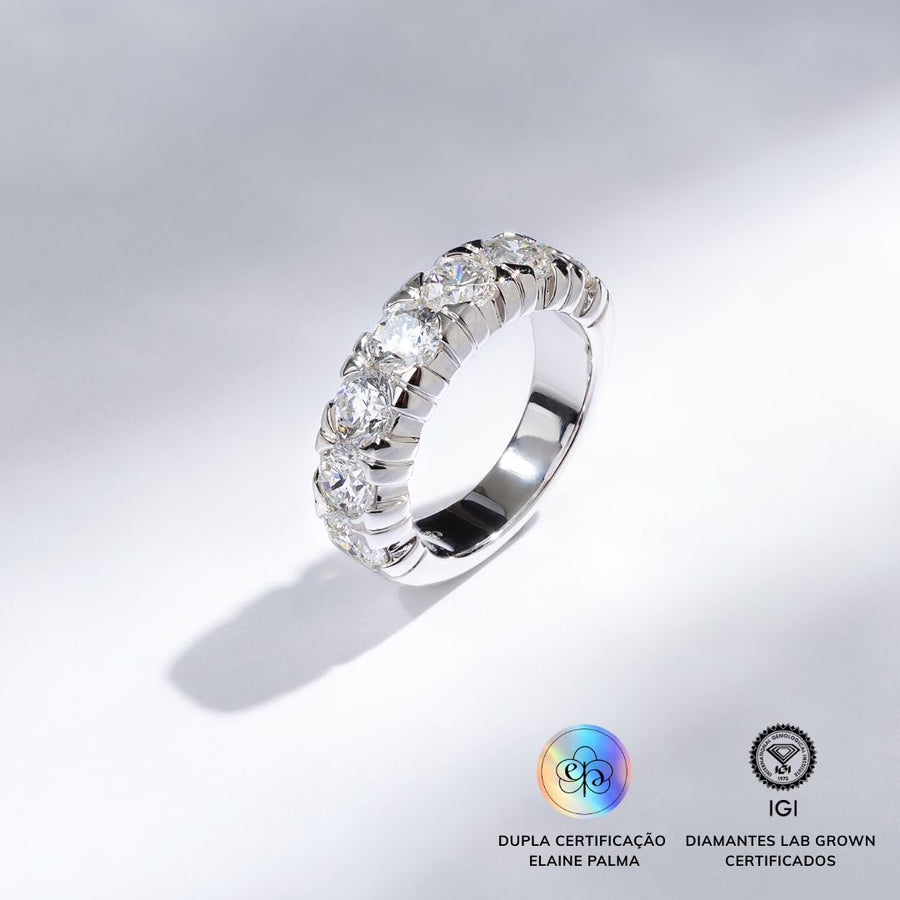 Anel Meia Aliança Russa com Diamante de Laboratório 3,5 ct