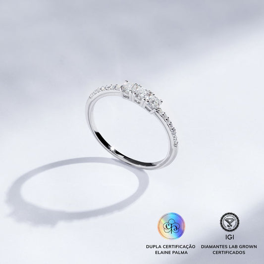 Anel Aparador Pavê com Diamante de Laboratório 0,45 ct